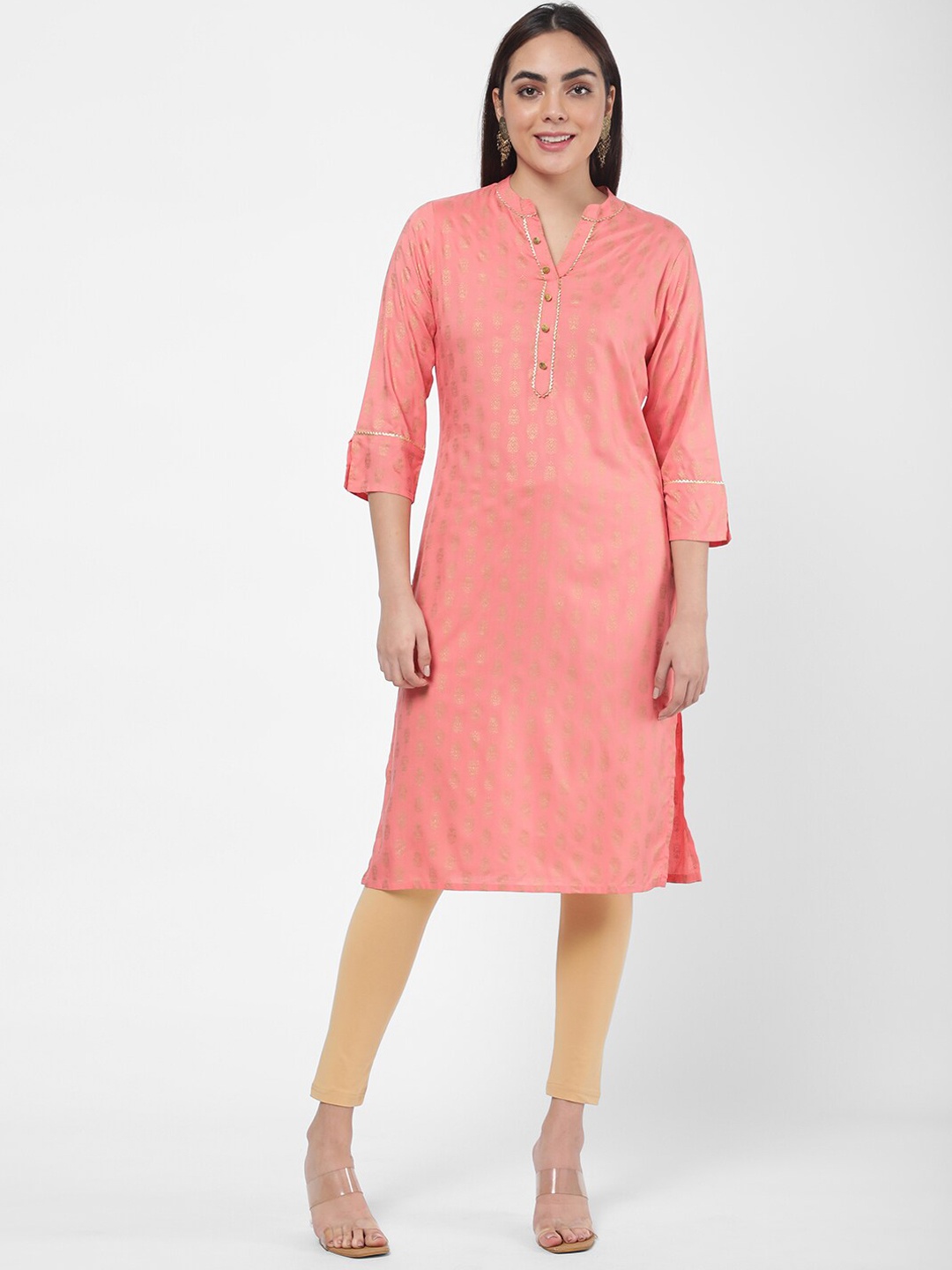 

R&B Women Peach-Coloured Thread Work Kurta