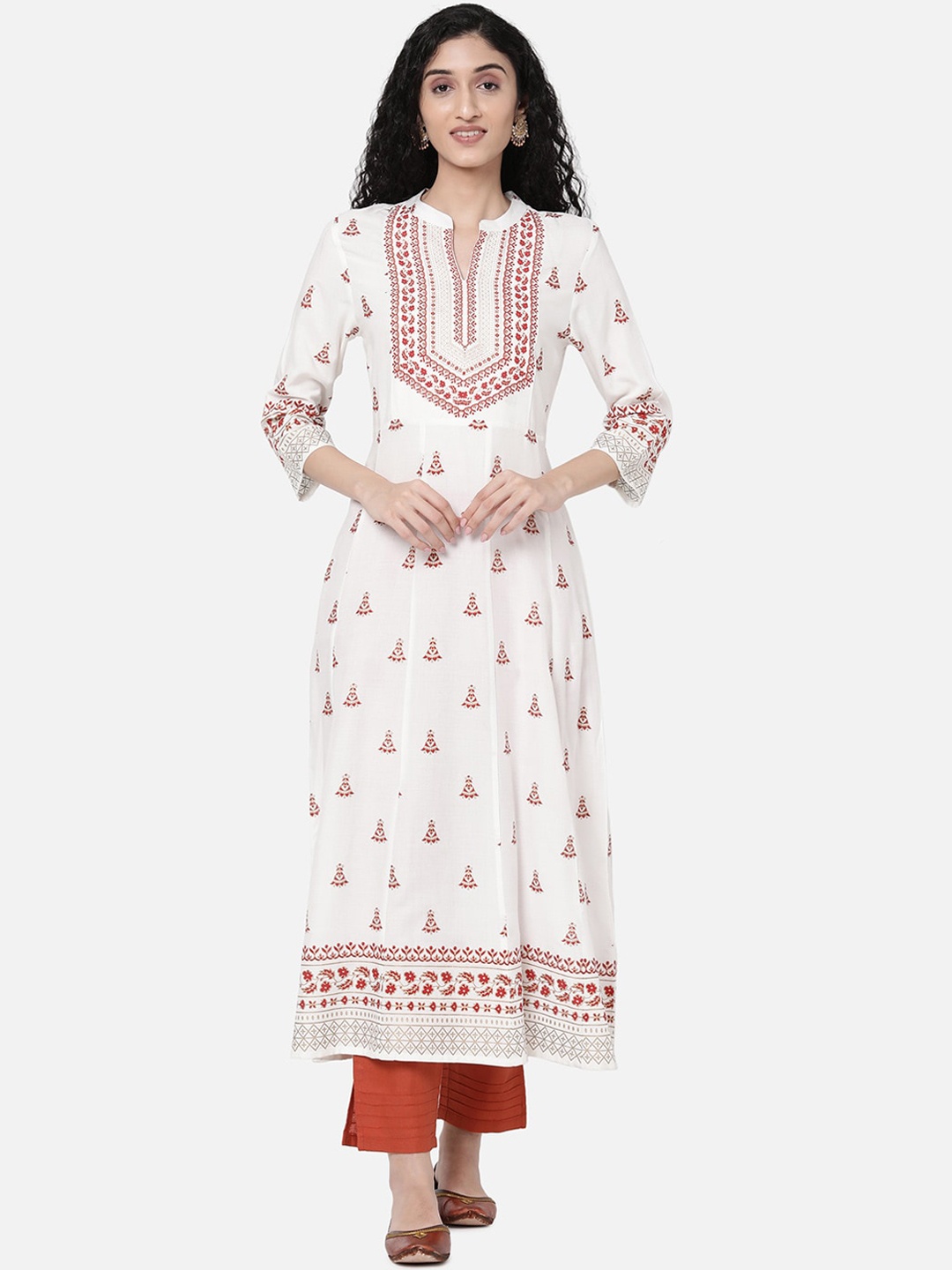 

R&B Women Ivory White Ethnic motifs Printed Regular Sleeves Kurta