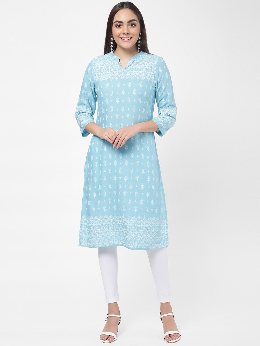 

R&B Women Blue Ethnic Motifs Flared Sleeves Thread Work Kurta