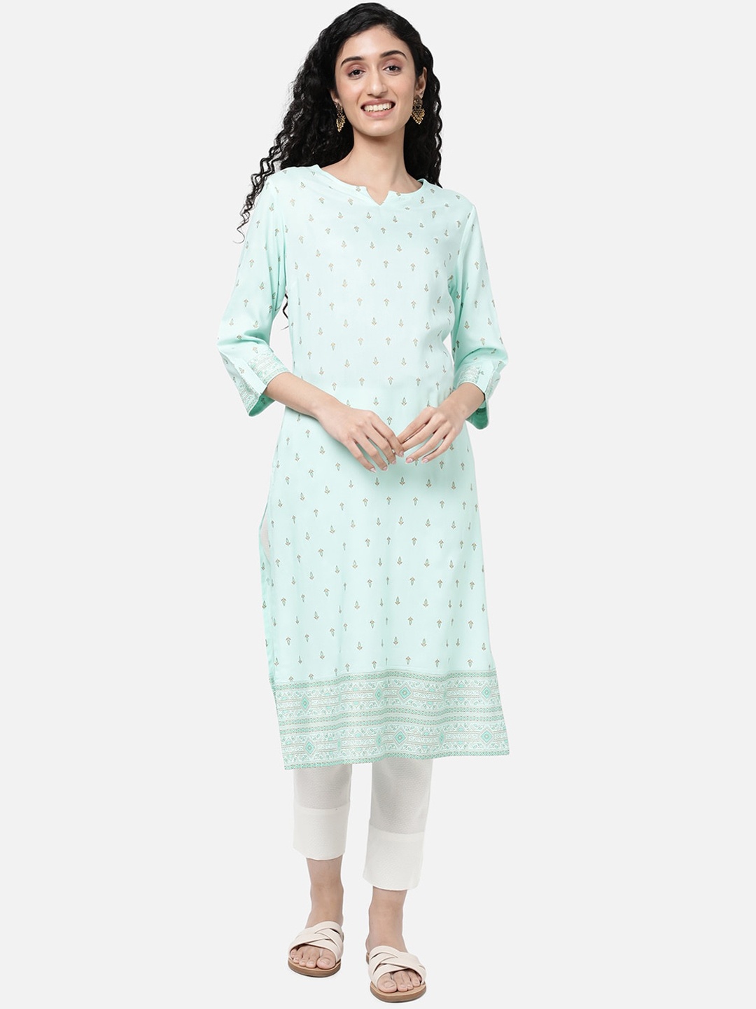 

R&B Women Green Ethnic Motifs Printed Straight Kurta