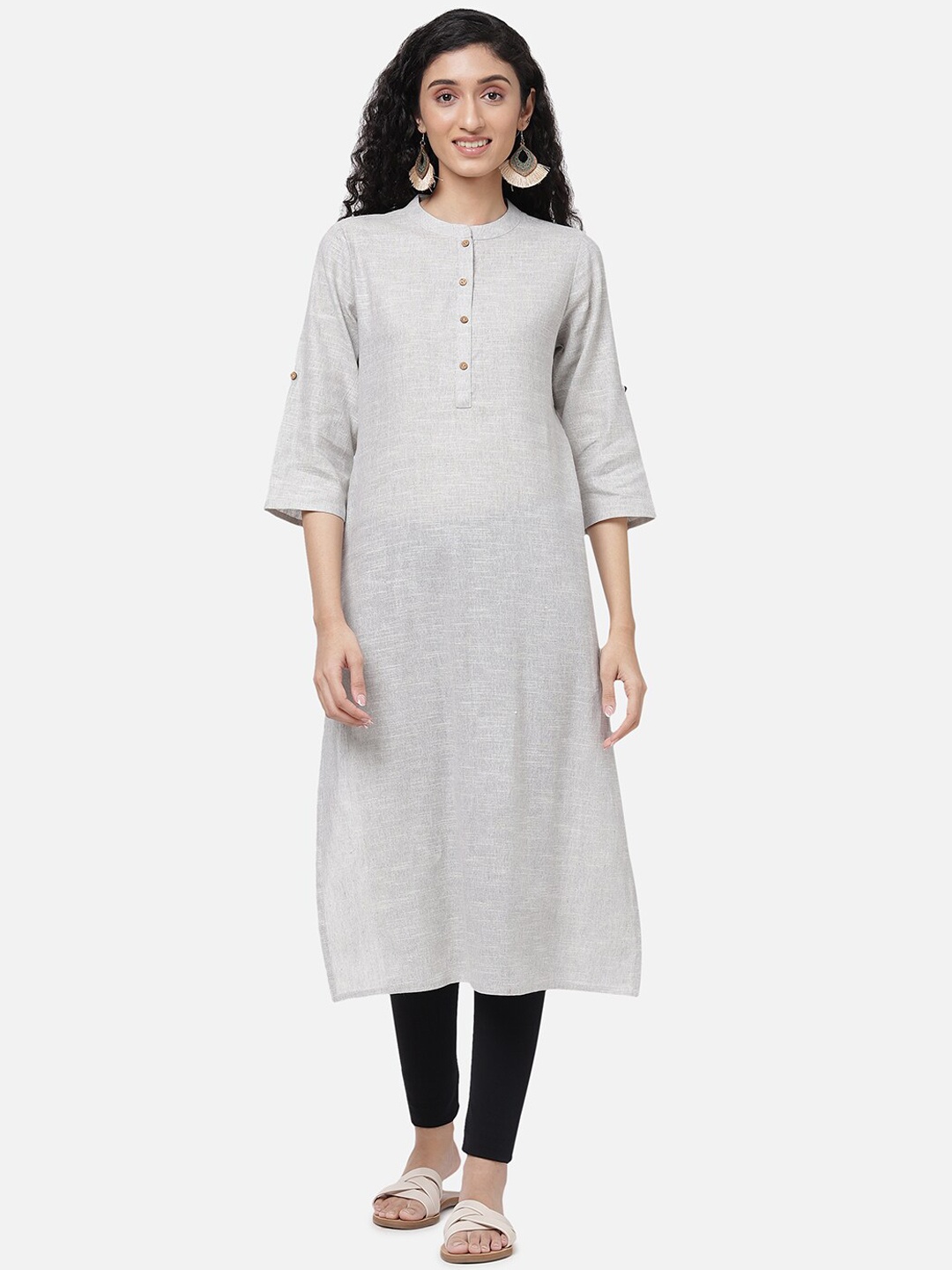 

R&B Women Grey Thread Work Regular Kurta