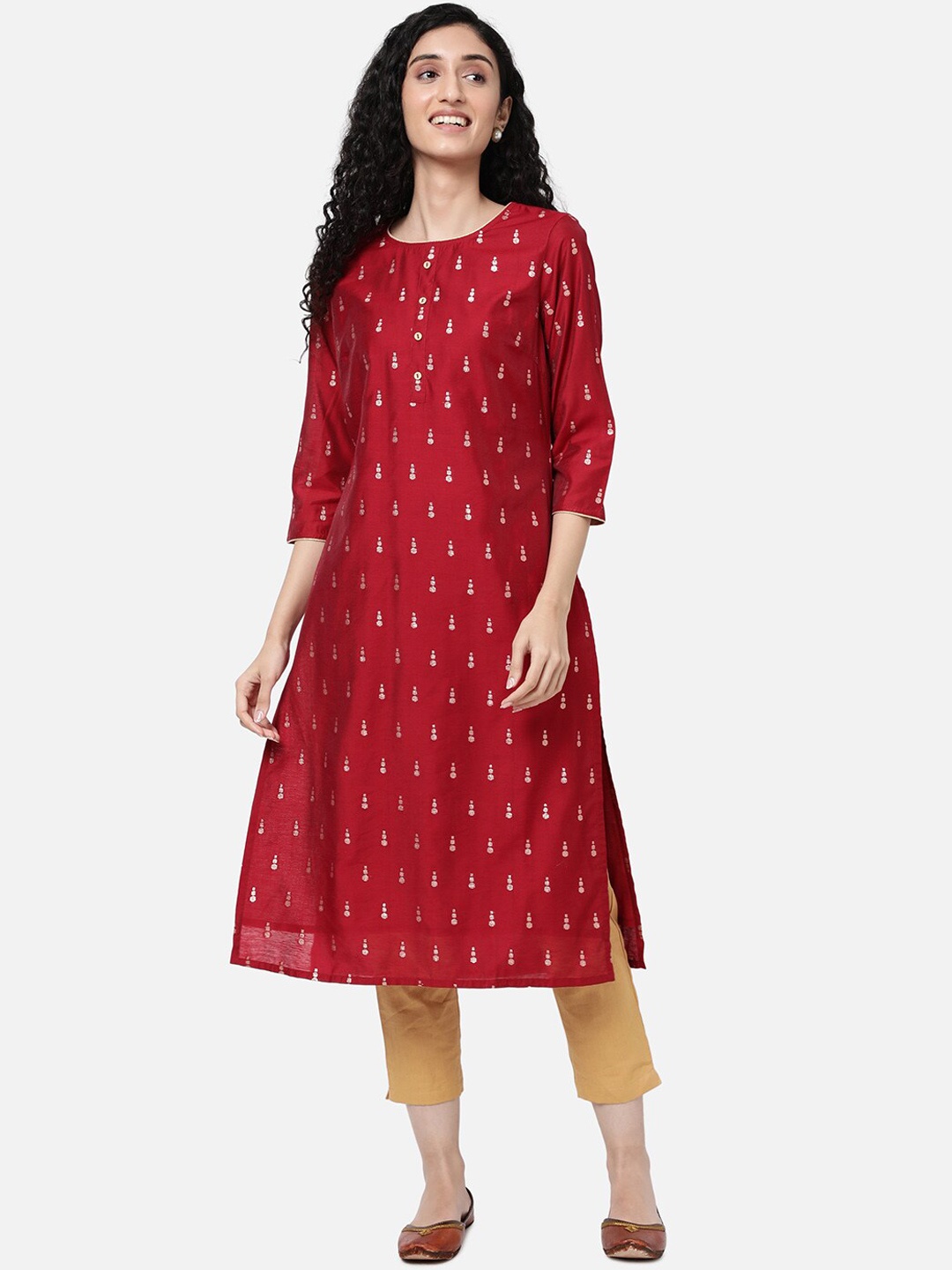 

R&B Women Maroon Printed Cotton A-line Kurta