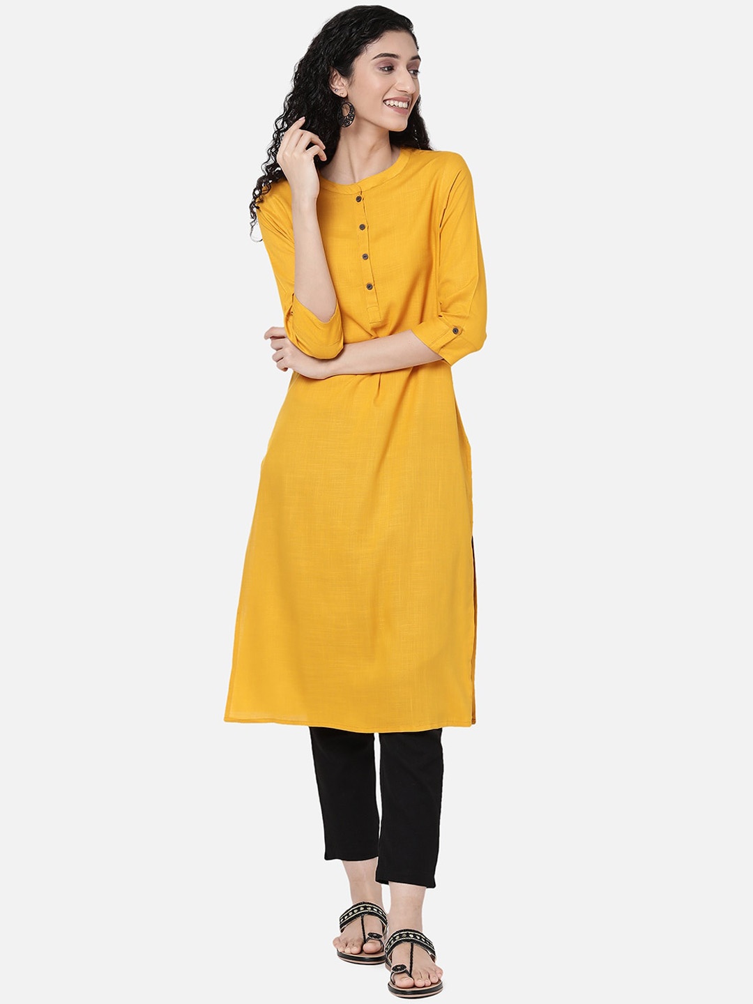 

R&B Women Yellow Solid Regular Kurta