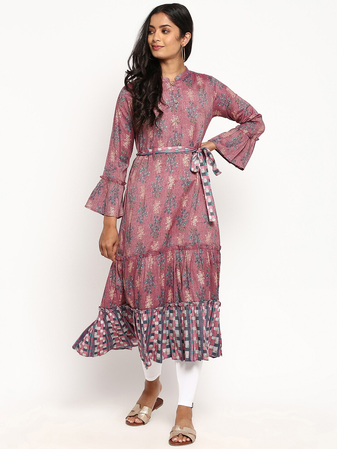 

R&B Women Magenta Floral Printed Flared Sleeves Anarkali Kurta