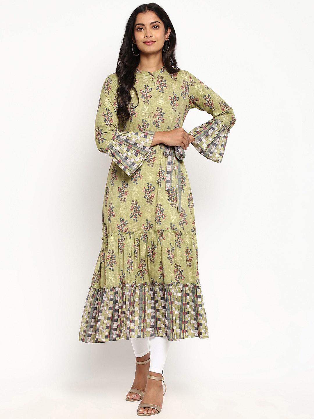 

R&B Women Green Floral Printed Anarkali Kurta