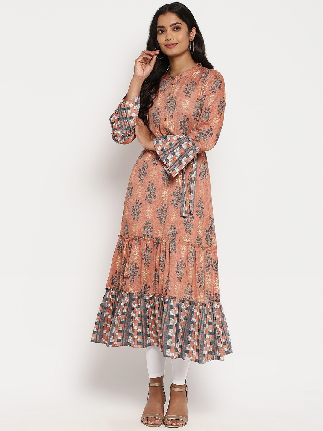 

R&B Women Rust Brown Floral Printed A-Line Kurta