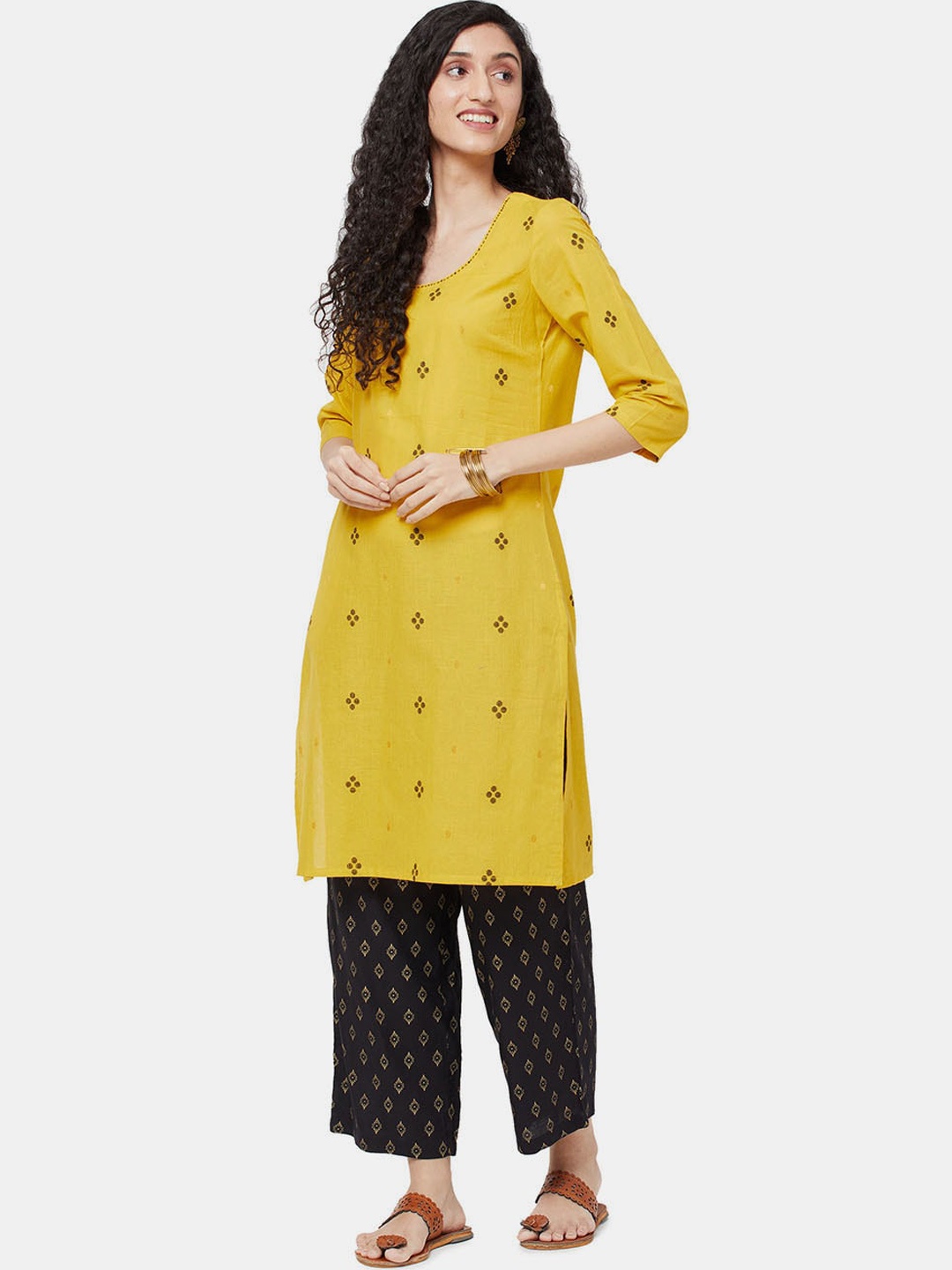 

R&B Women Yellow Ethnic Motifs Thread Work Kurta