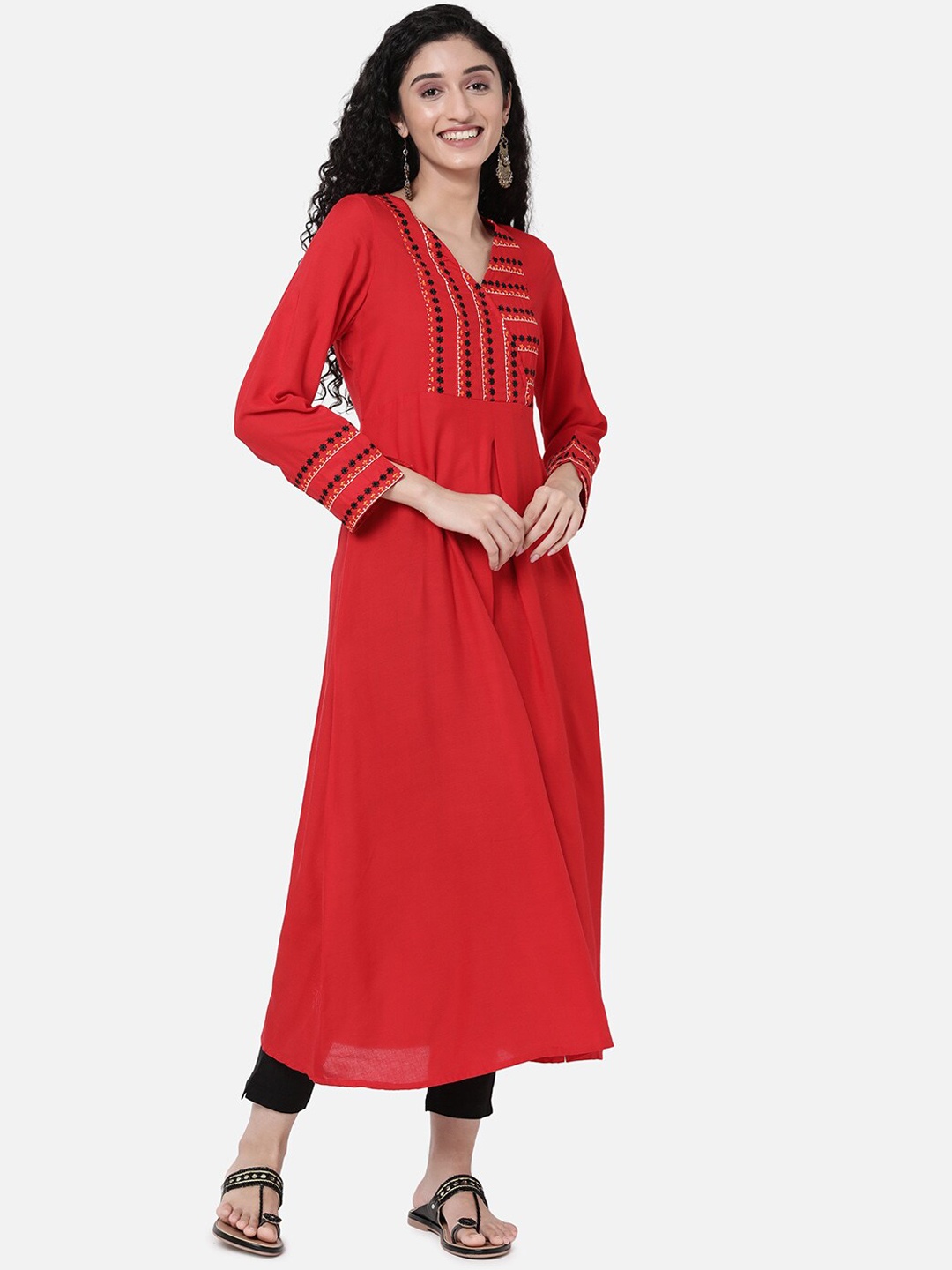 

R&B Women Red Floral Yoke Design Kurta