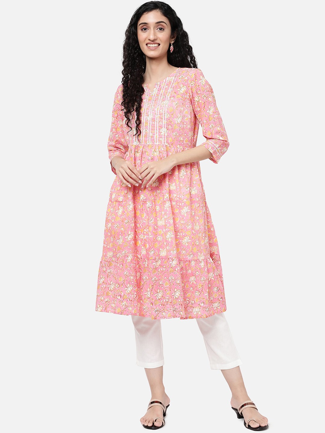 

R&B Women Pink Ethnic Motifs Printed Thread Work Anarkali Kurta