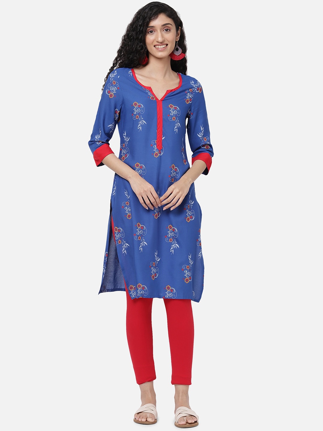 

R&B Women Blue & Red Ethnic Motifs Printed Kurta