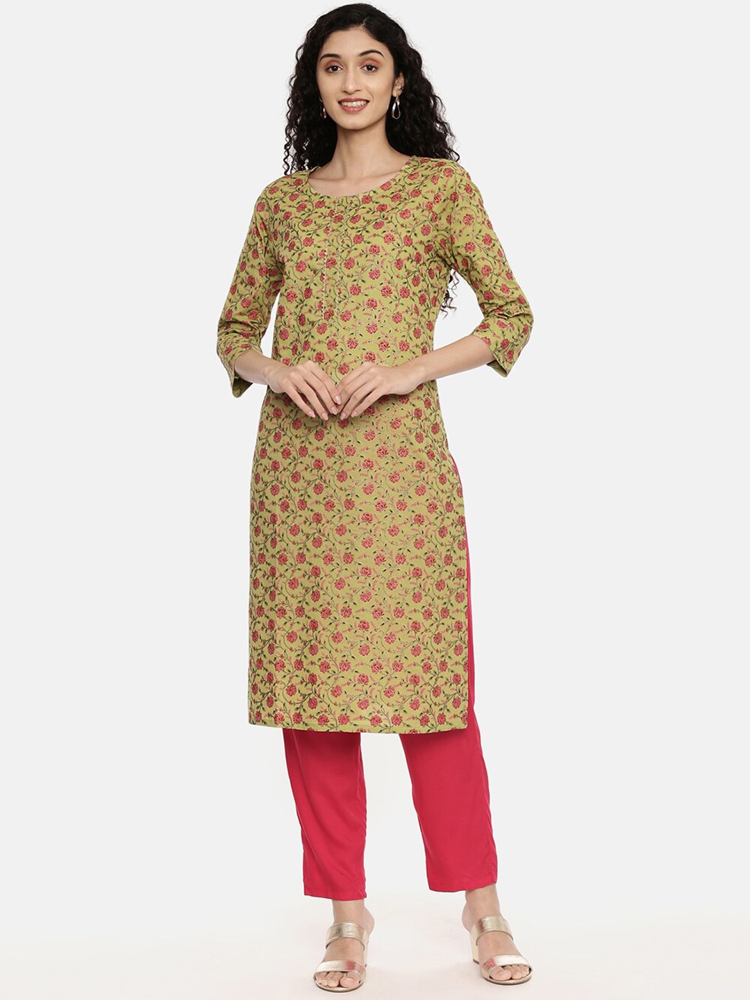 

R&B Women Green & Red Ethnic Motifs Printed Kurta