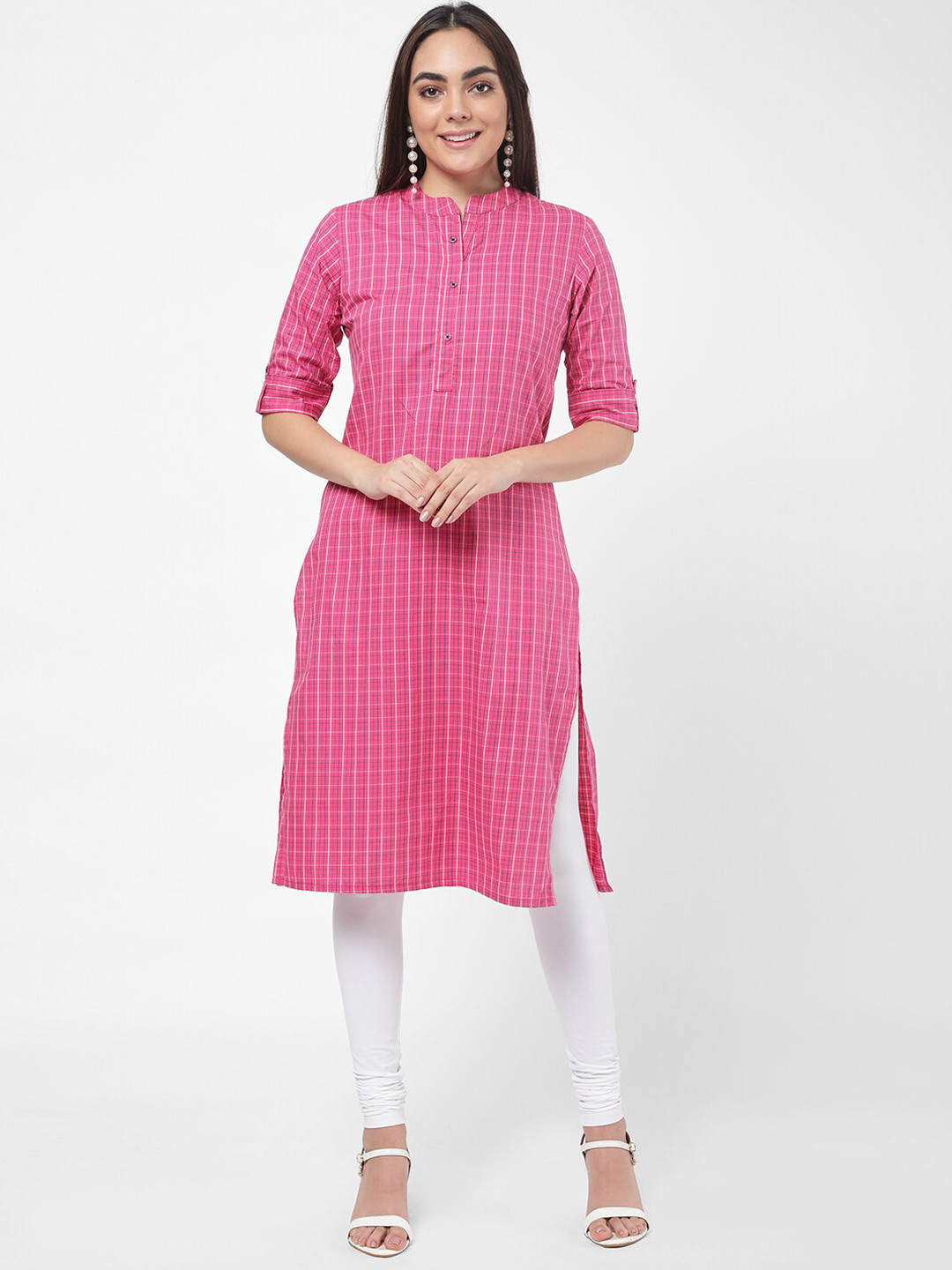 

R&B Women Pink Striped Thread Work Kurta