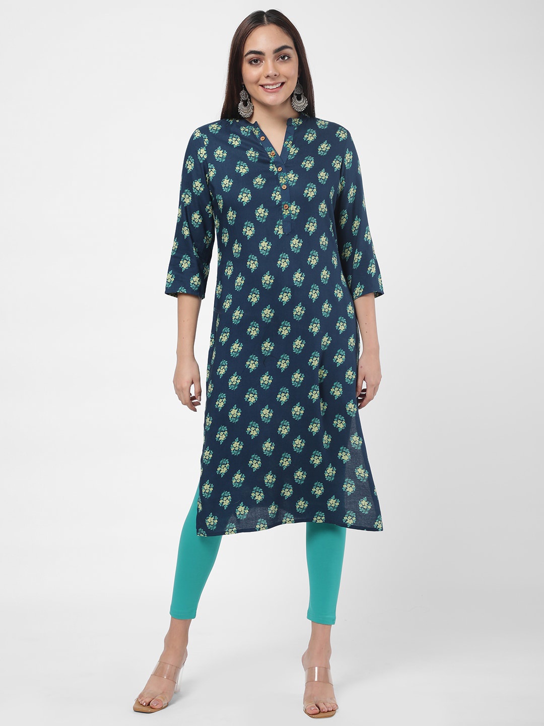 

R&B Women Blue & Turquoise Blue Floral Printed Kurta