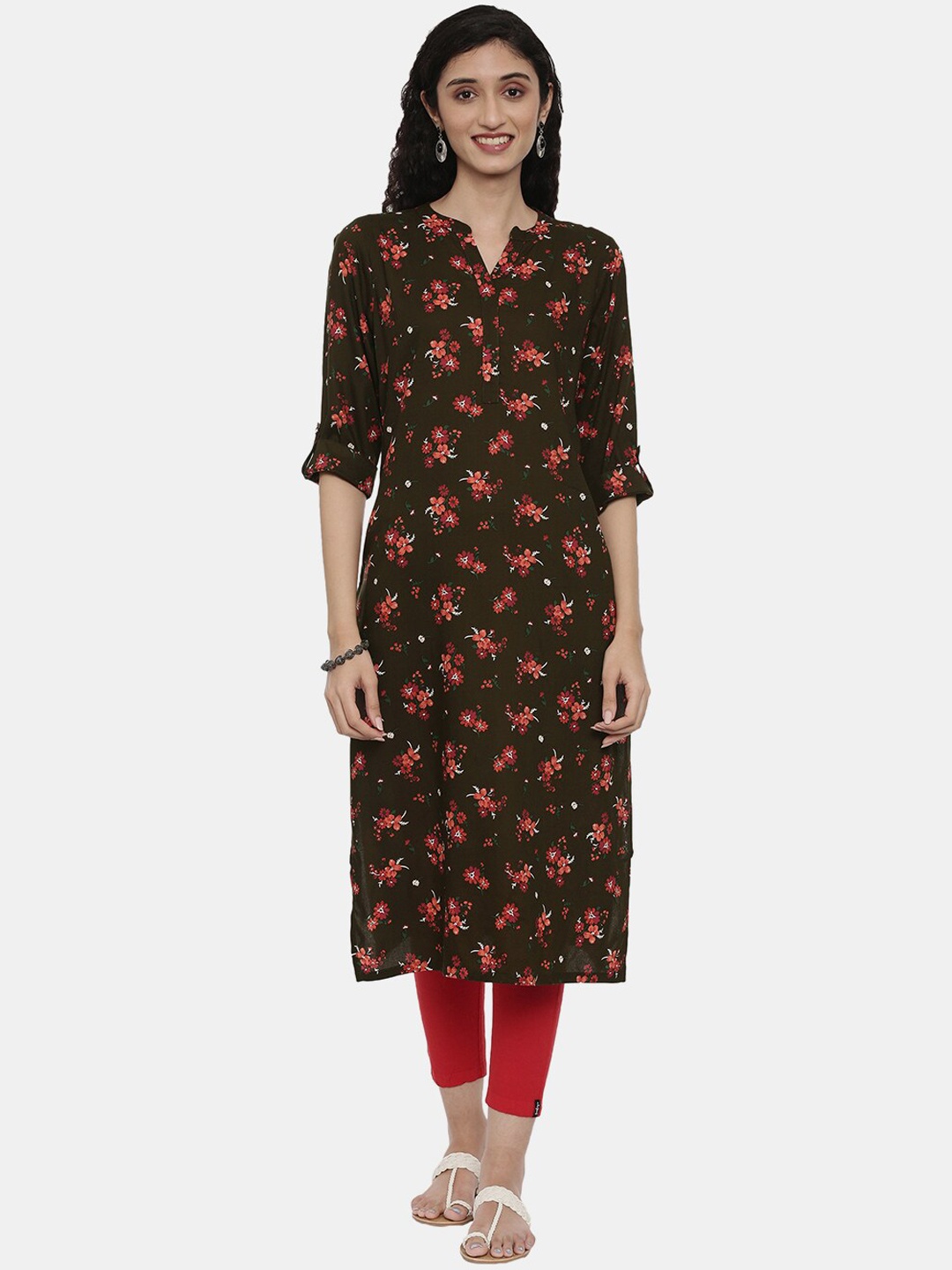 

R&B Women Green Floral Printed Kurta