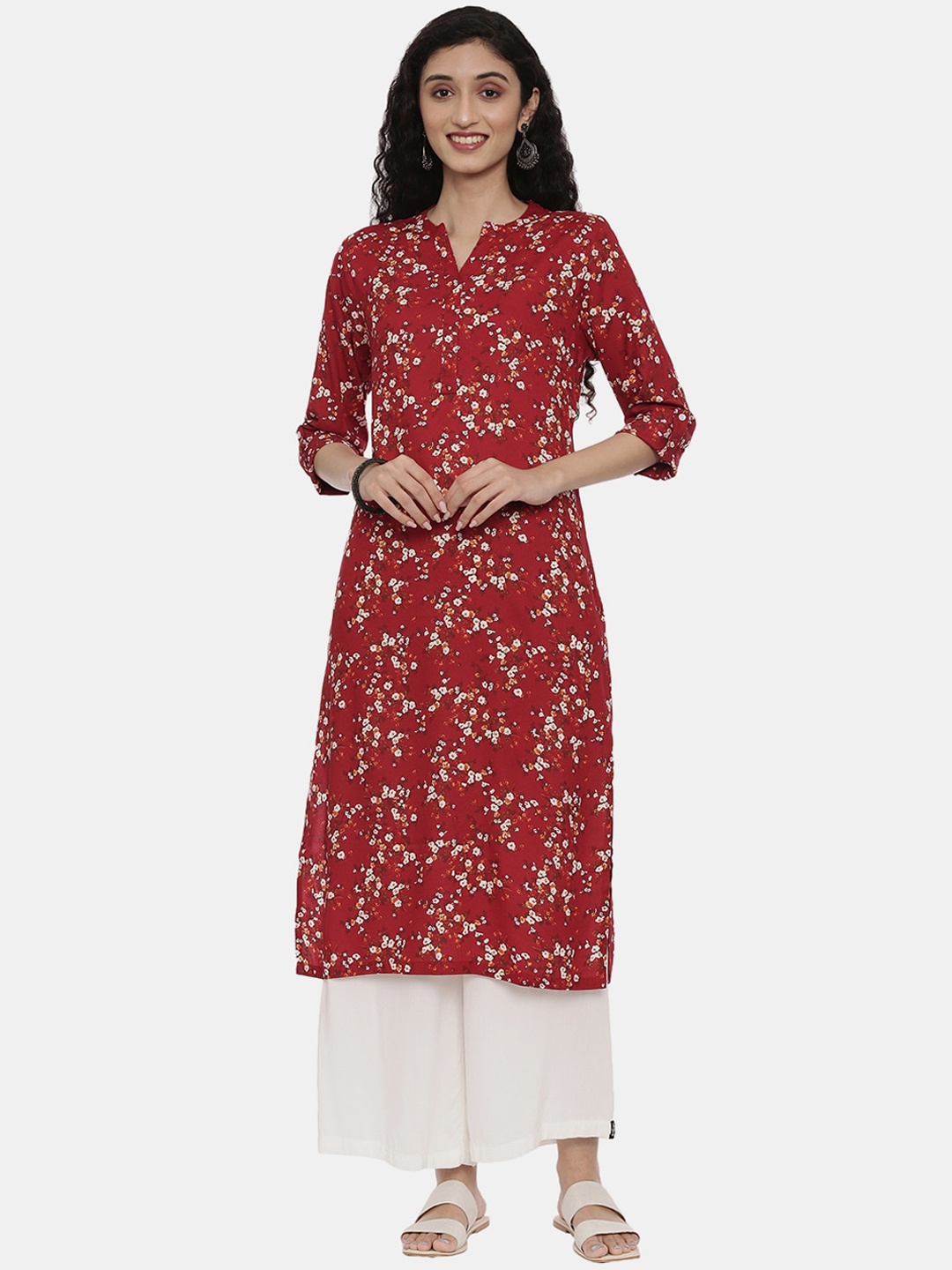 

R&B Women Red & White Floral Printed Kurta