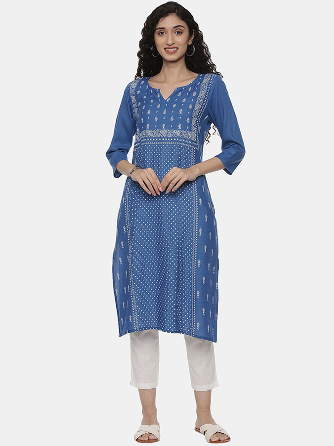 

R&B Women Blue Flared Sleeves Patchwork Kurta