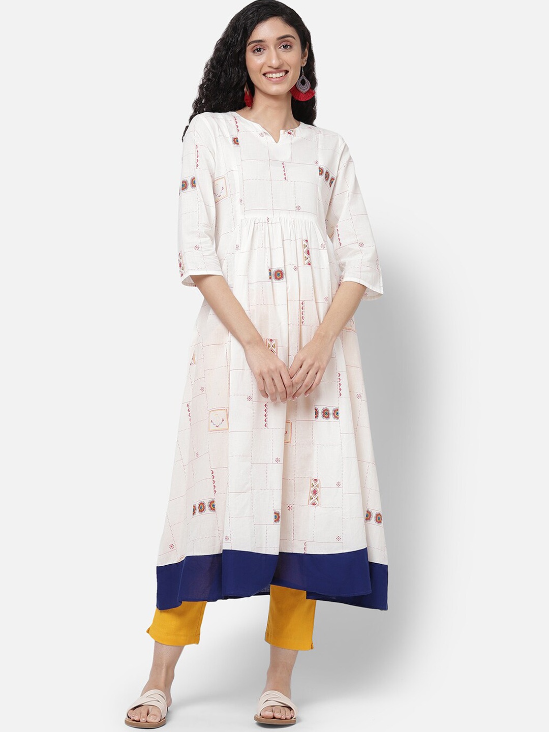 

R&B Women White Dyed Thread Work Anarkali Kurta