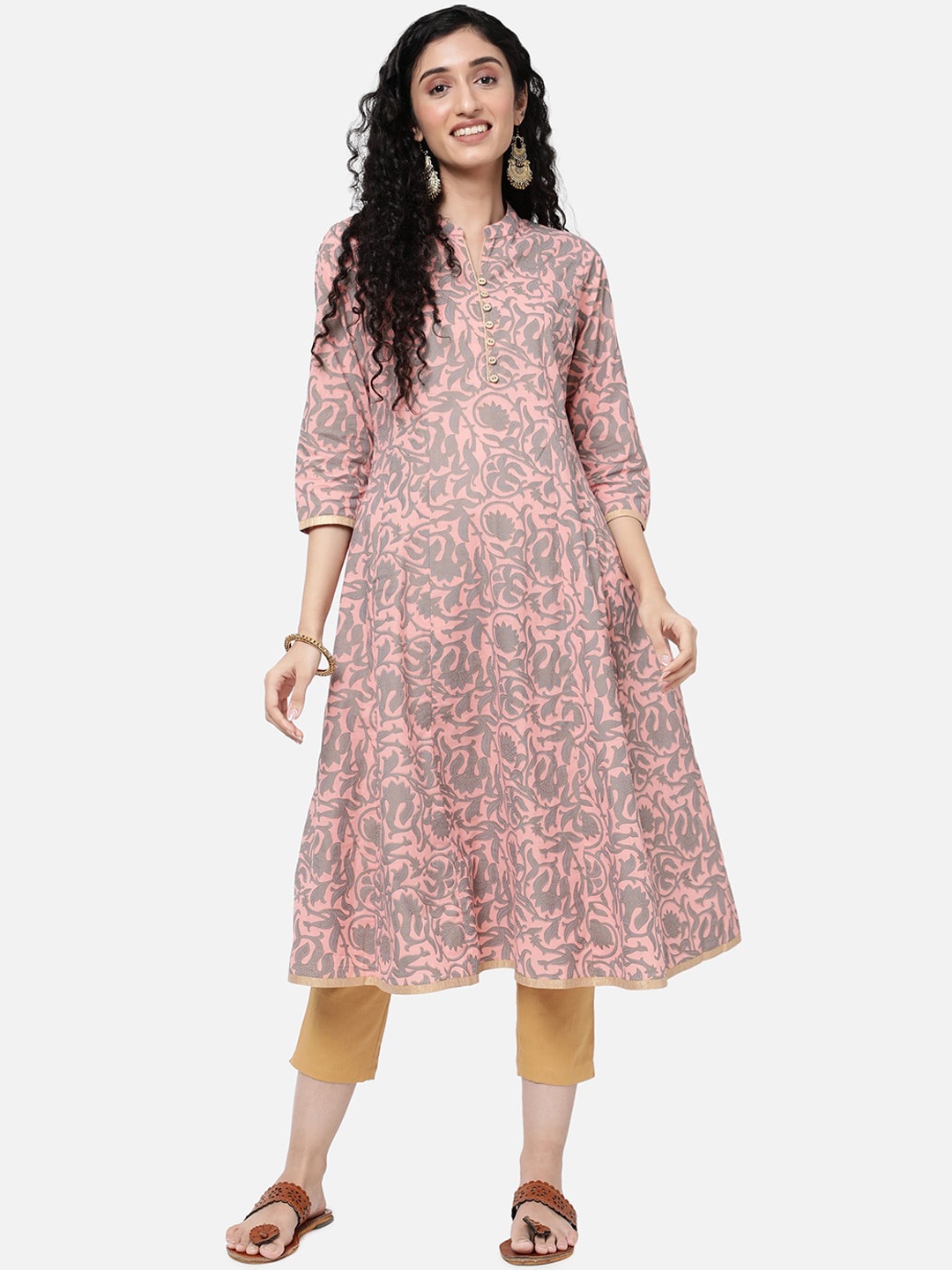 

R&B Women Pink Floral Printed Anarkali Kurta