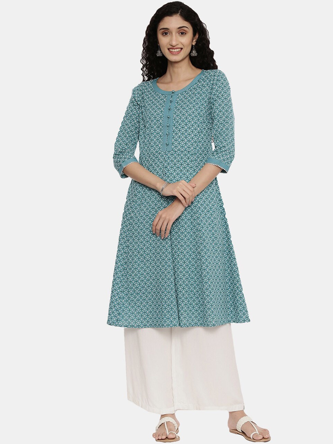 

R&B Women Green Floral Printed Kurta