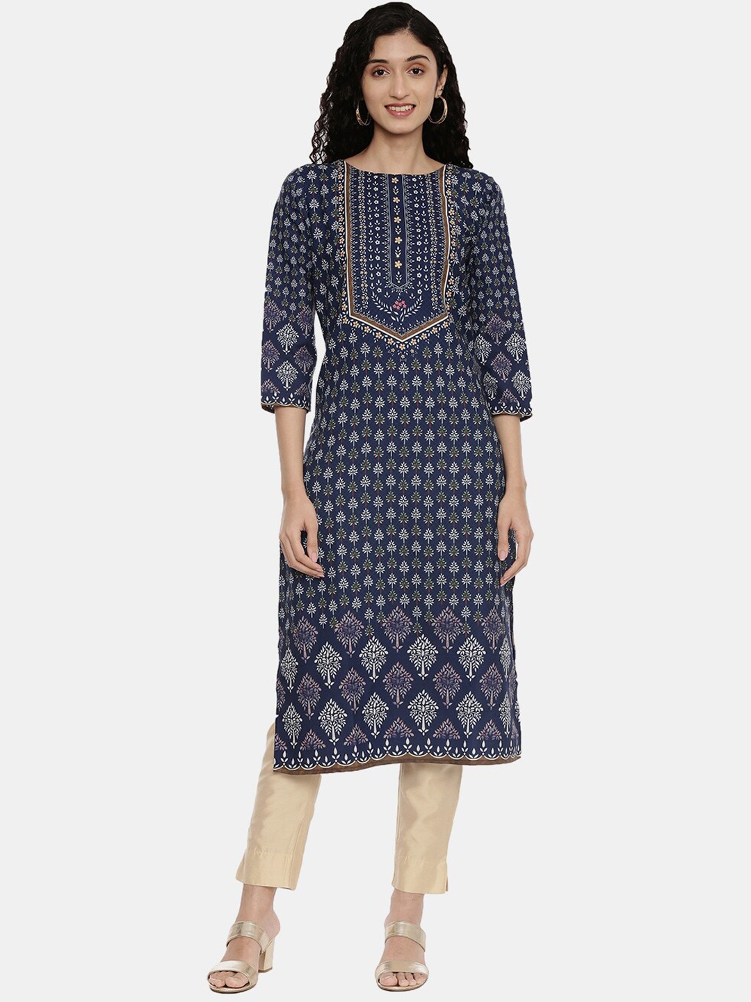 

R&B Women Navy Blue Floral Motifs Printed Kurta