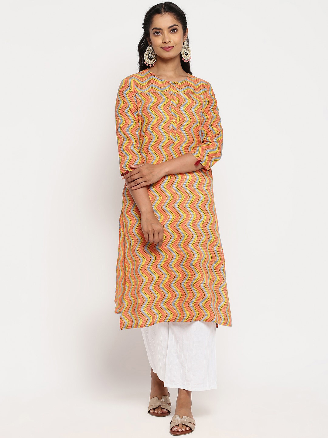 

R&B Women Yellow Geometric Printed Kurta