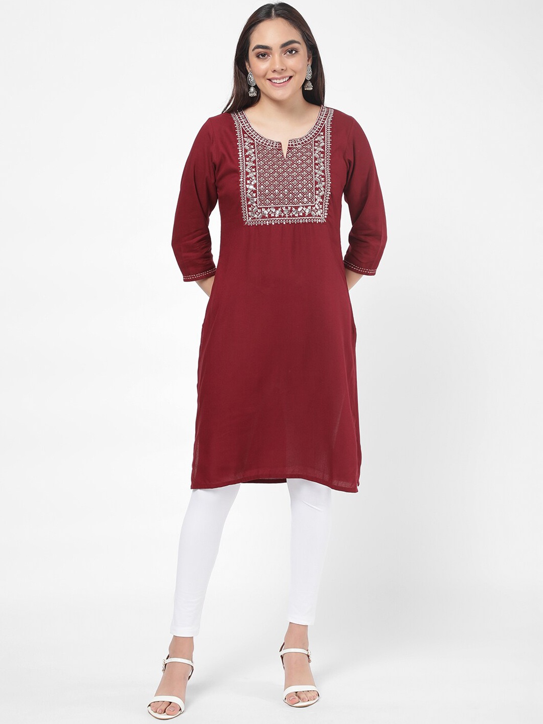 

R&B Women Maroon Thread Work Kurta