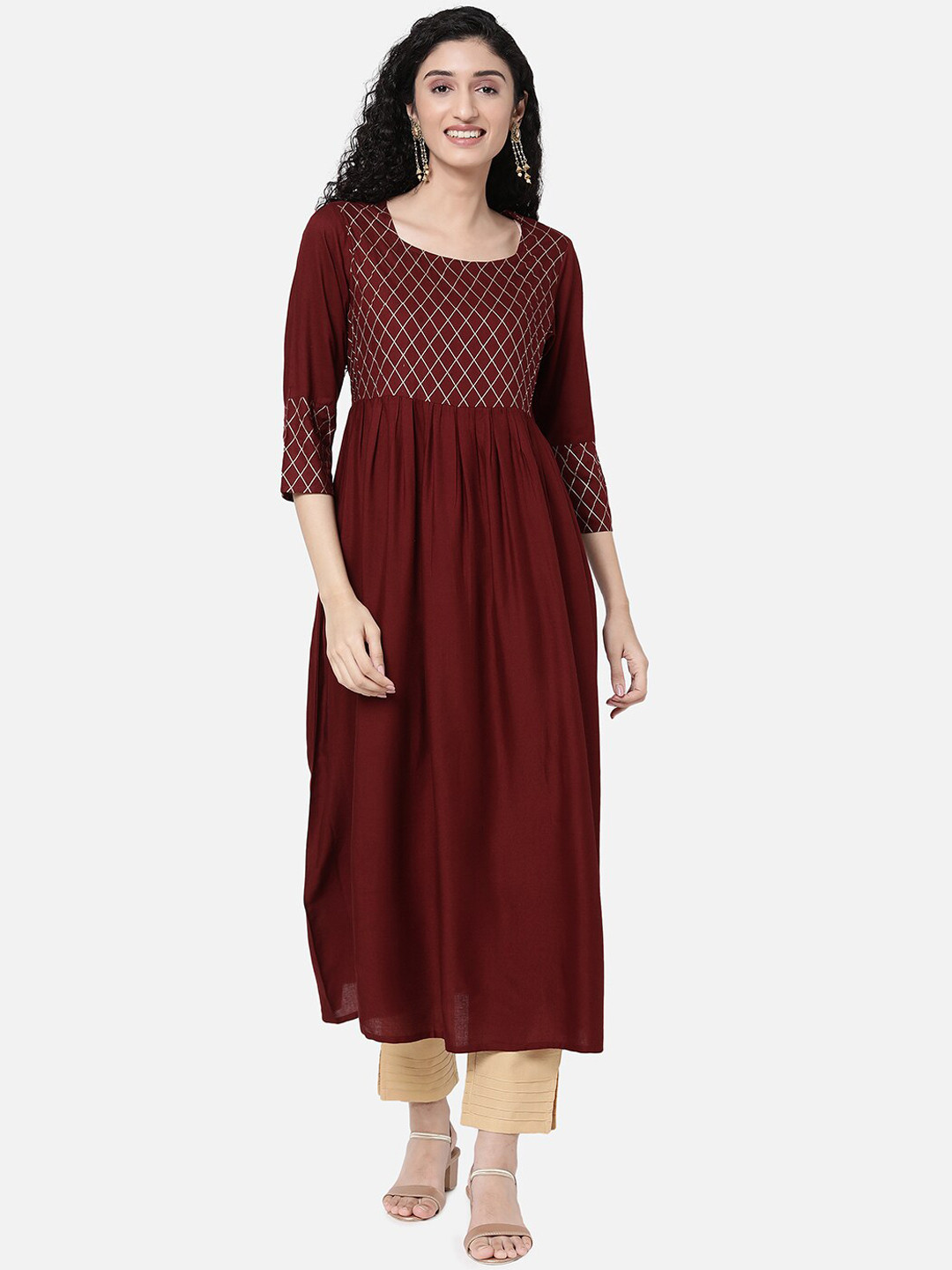 

R&B Women Maroon Thread Work Anarkali Kurta