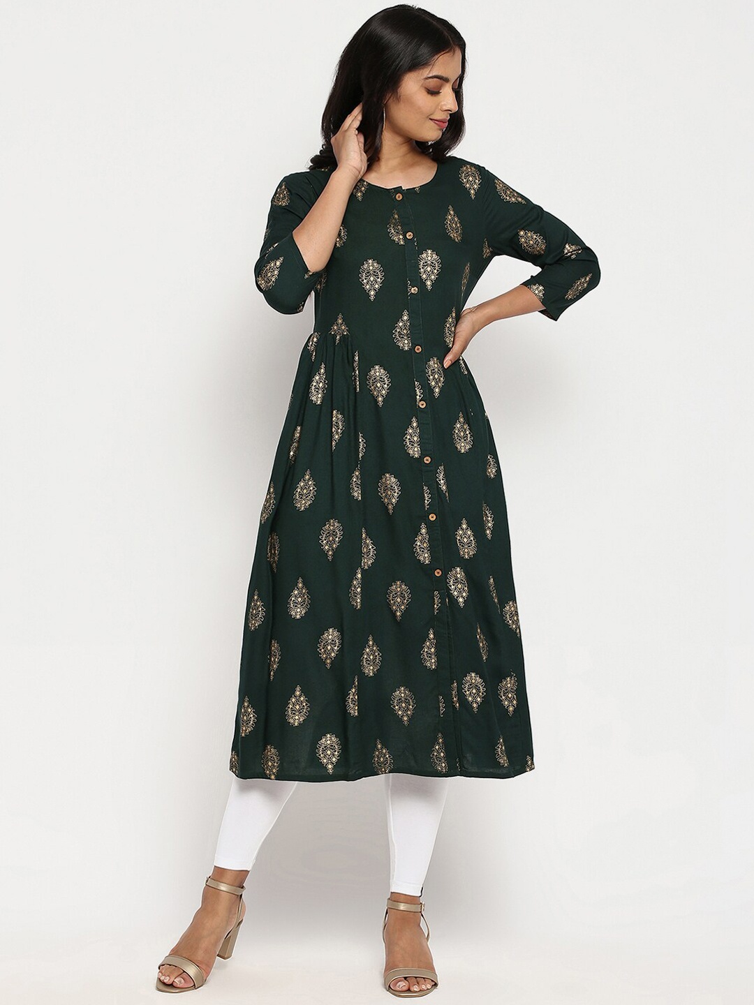 

R&B Women Green Ethnic Motifs Printed A-Line Kurta