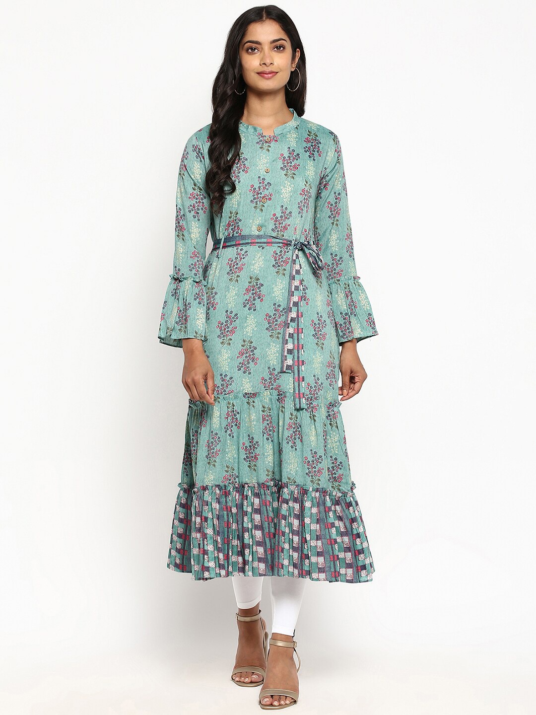 

R&B Women Green Floral Printed Anarkali Kurta