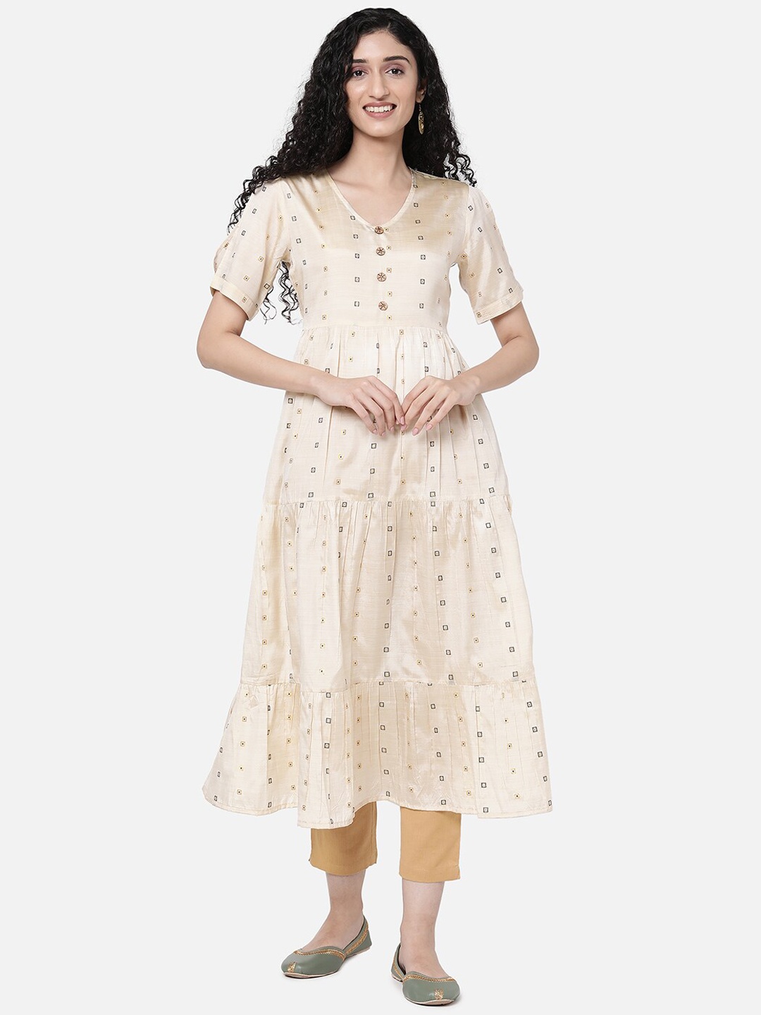

R&B Women Off White Geometric Printed Tiered Anarkali Kurta