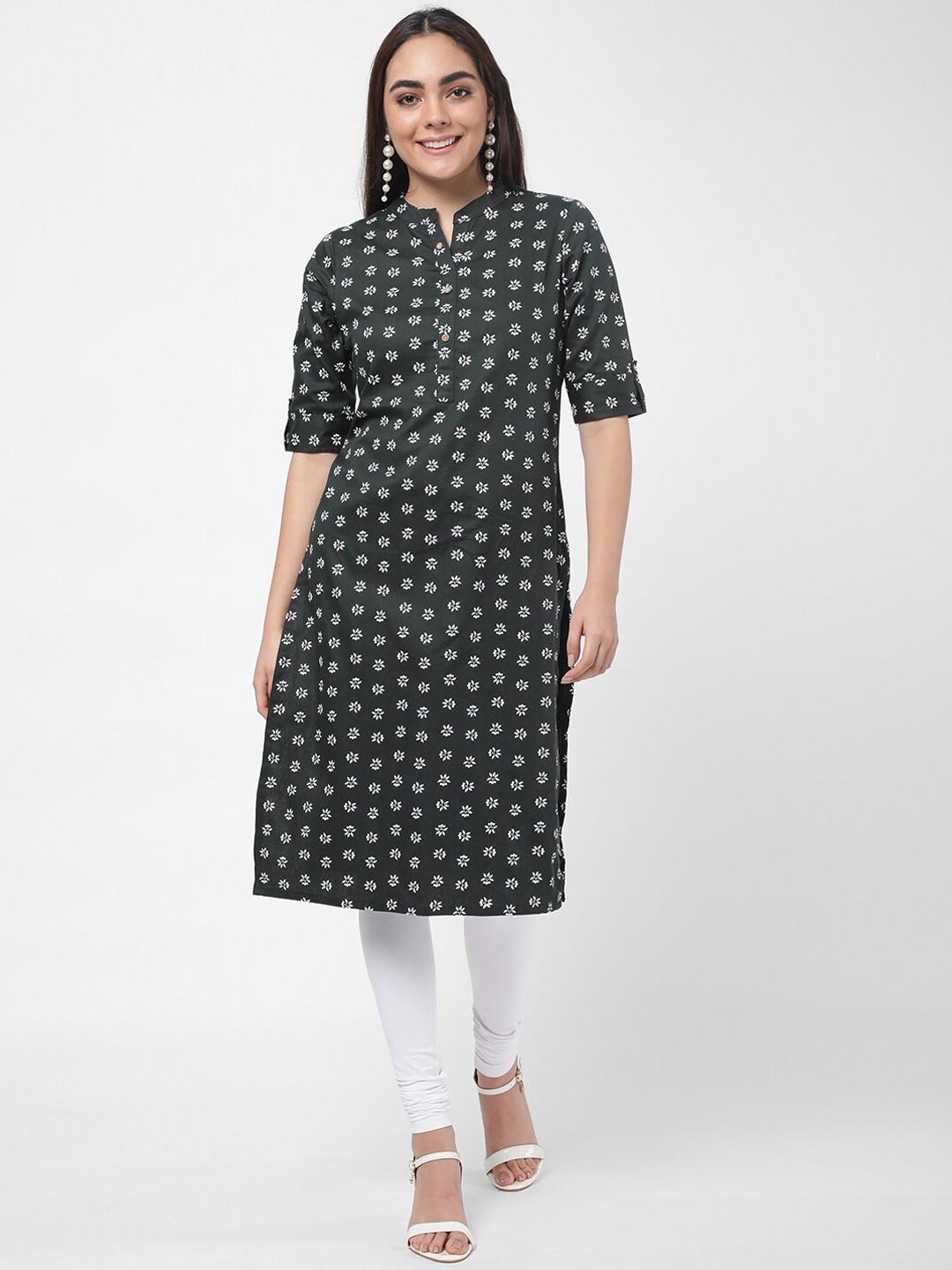 

R&B Women Green Geometric Printed Thread Work Pathani Kurta