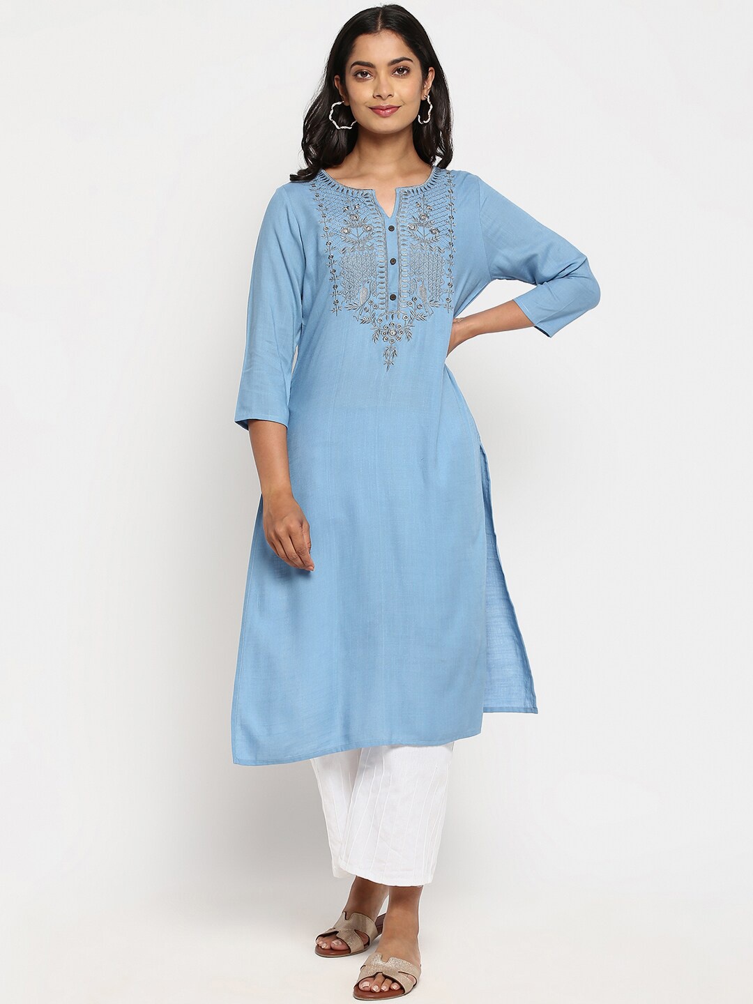 

R&B Women Blue Embroidered Thread Work Kurta