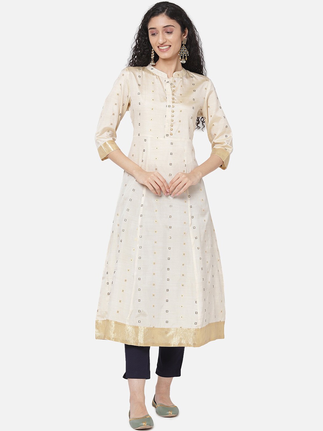

R&B Women White Geometric Chikankari Kurta