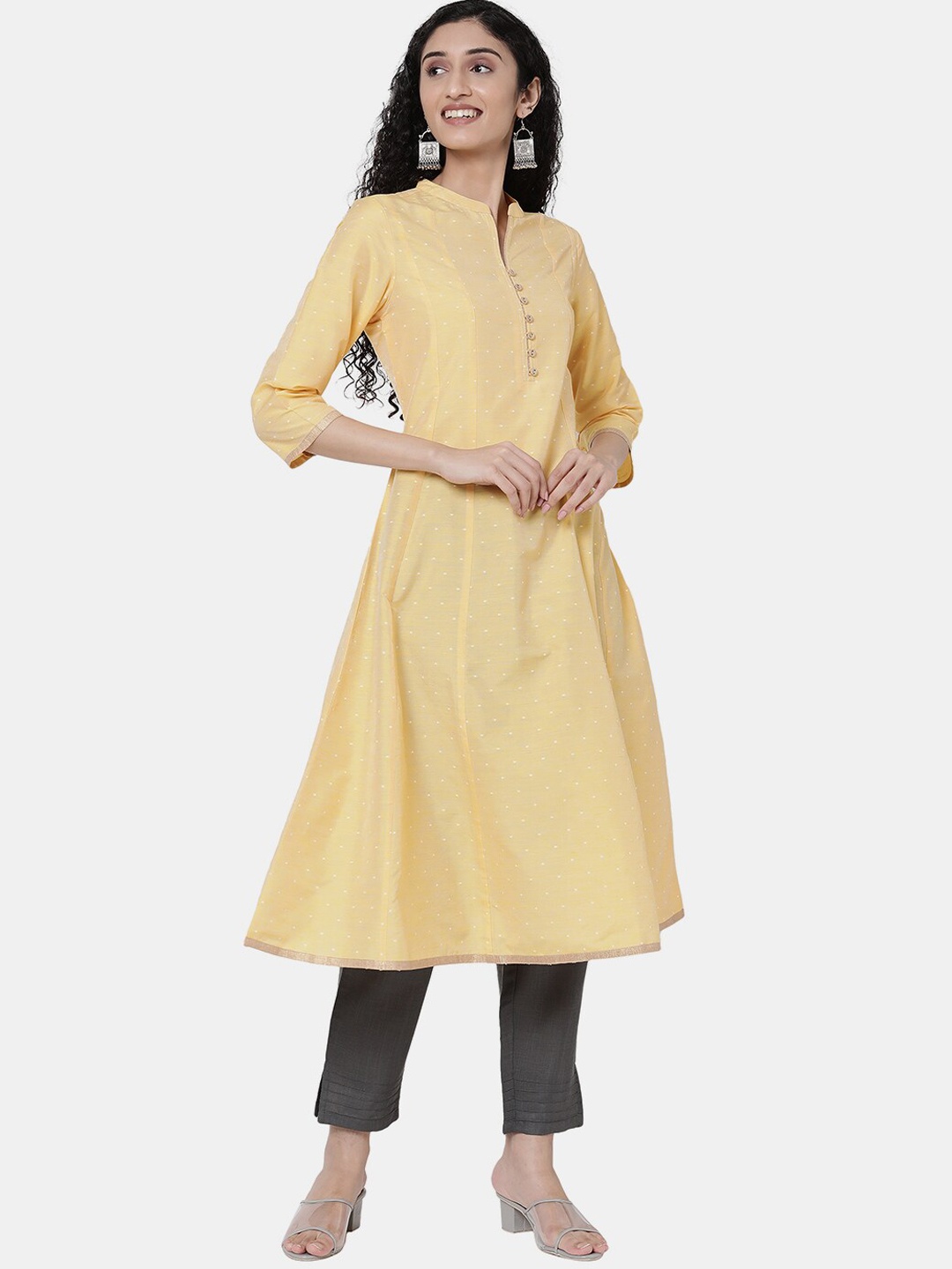 

R&B Women Yellow Embellished Mirror Work Kurta