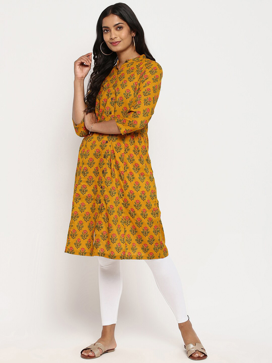 

R&B Women Yellow Floral Printed Kurta