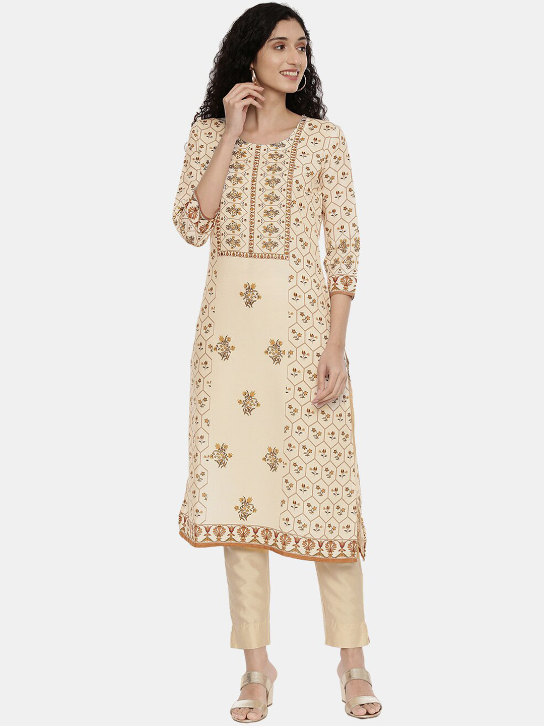 

R&B Women Yellow Floral Printed Kurta