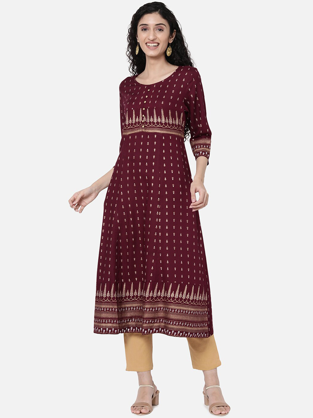 

R&B Women Purple & Silver-Toned Ethnic Motifs Printed Anarkali Kurta