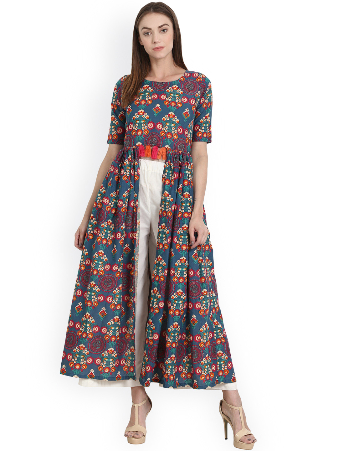 

Nayo Women Multicoloured Printed Front Slit A-Line Kurta, Multi