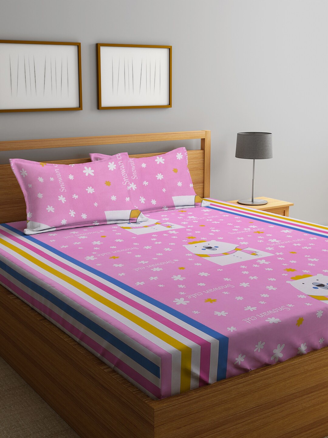 

KLOTTHE Pink & White Cotton 400 TC King Bedsheet with 2 Pillow Covers