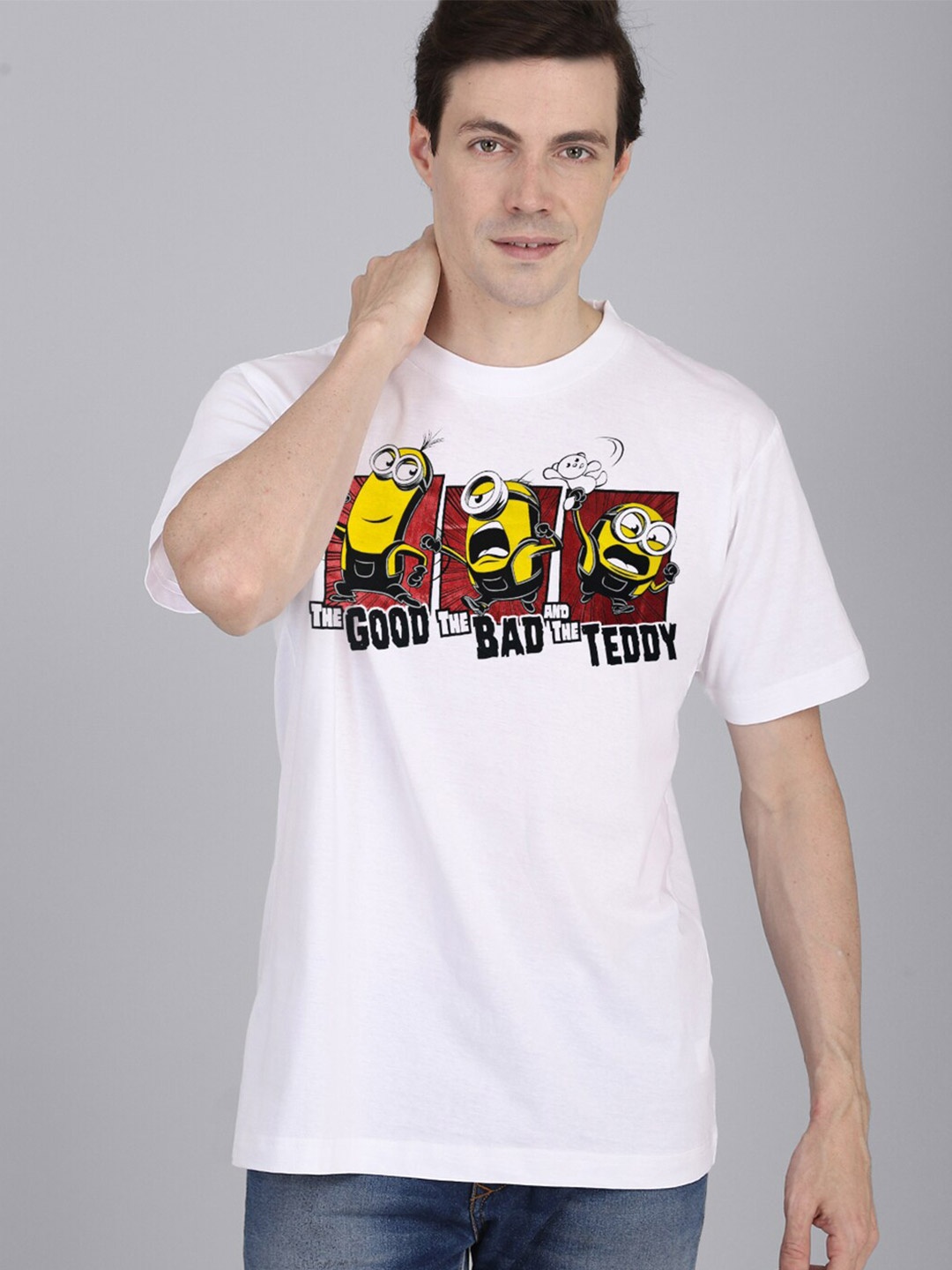

Free Authority Men White & Red Minion 2 Printed Pure Cotton T-Shirt