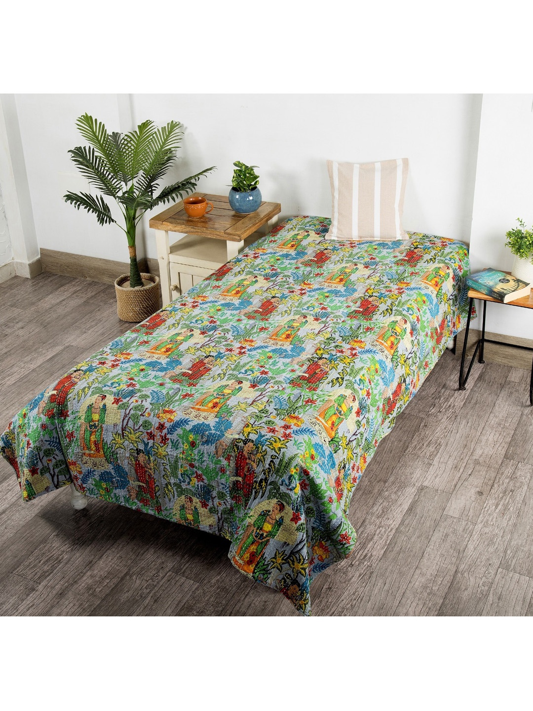 

HANDICRAFT PALACE Women Multicolour Printed Kantha Quilted Cotton Single Bed Cover, Multi