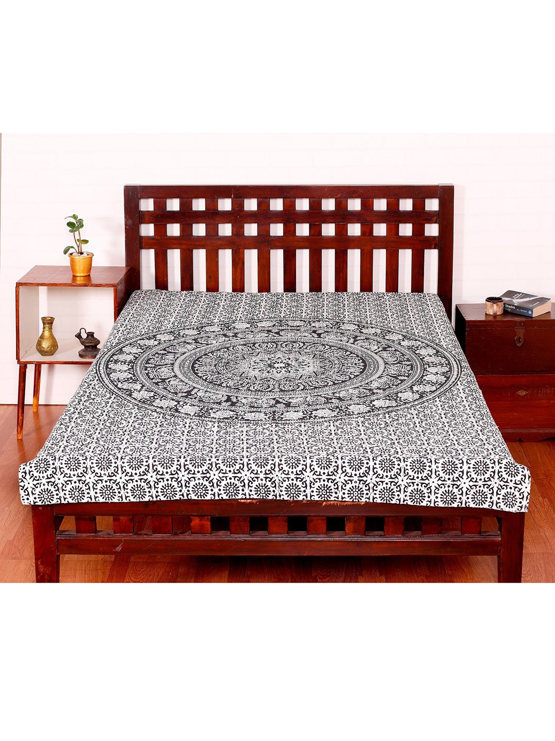 

HANDICRAFT PALACE Black Elephant Mandala Kantha Cotton Reversible Single Bed Cover