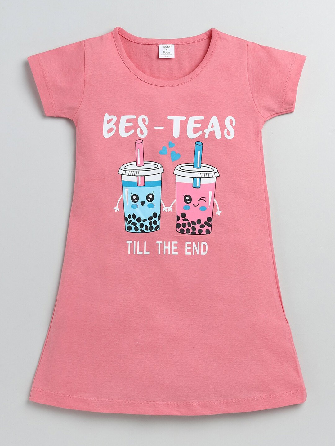 

Todd N Teen Girls White Printed Pure Cotton Nightdress