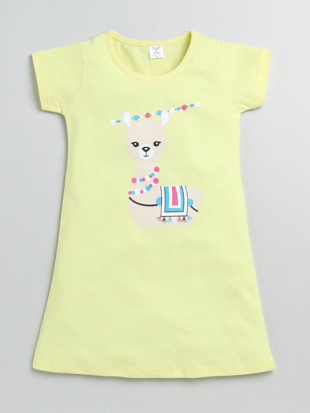 

Todd N Teen Girls Yellow Printed Pure Cotton Nightdress