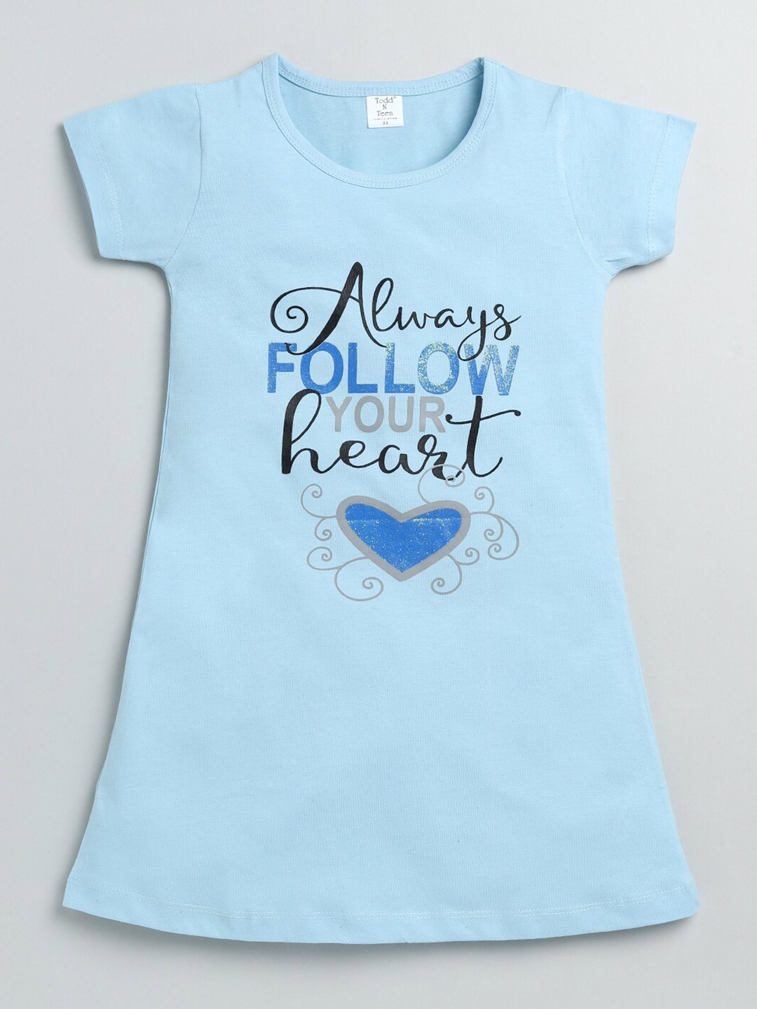 

Todd N Teen Girls Blue Printed Pure Cotton Nightdress