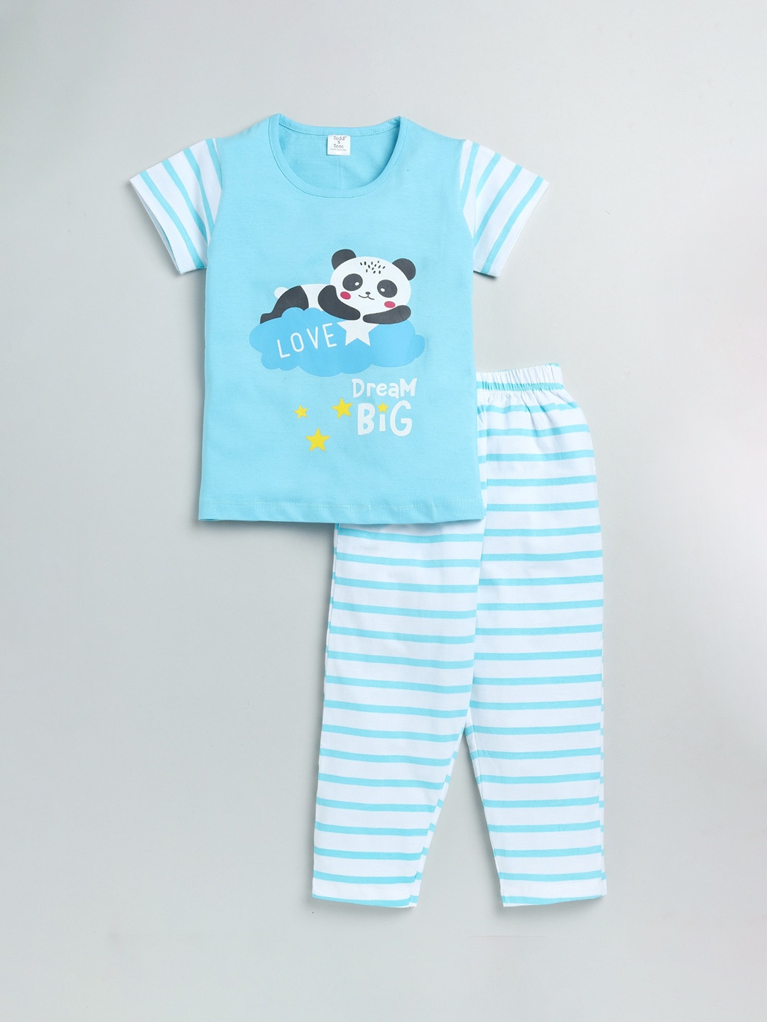

Todd N Kids Girls Blue & White Cartoon Characters Printed Night suit