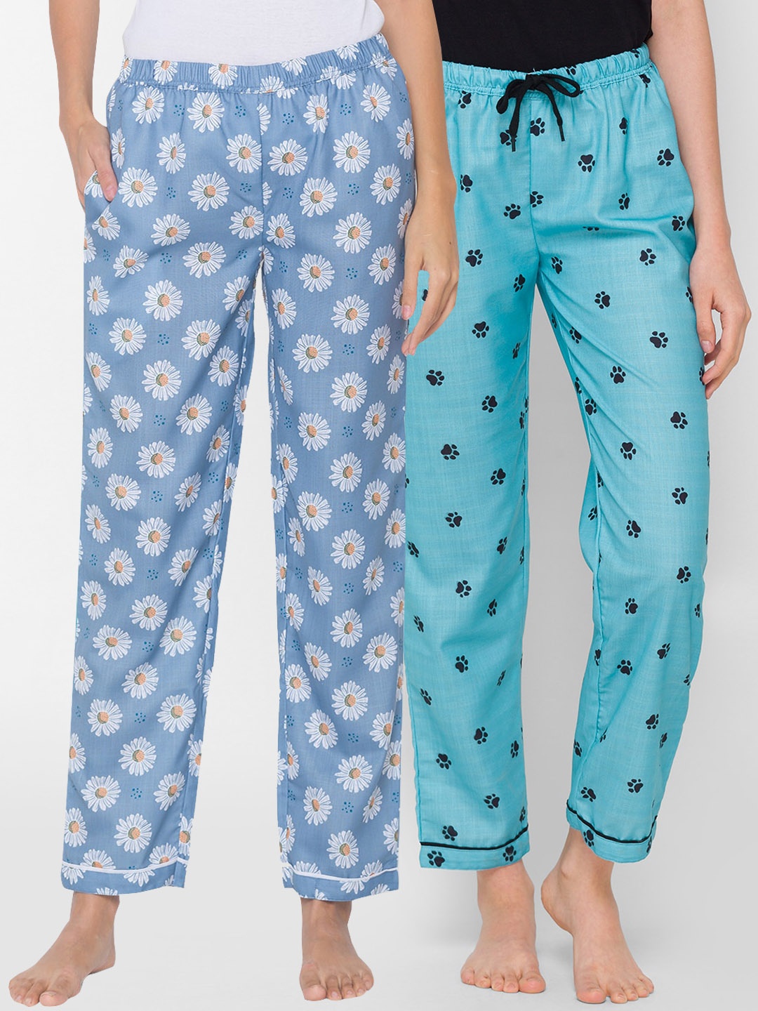 

FashionRack Women Set of 2 Blue & White Cotton Lounge Pants