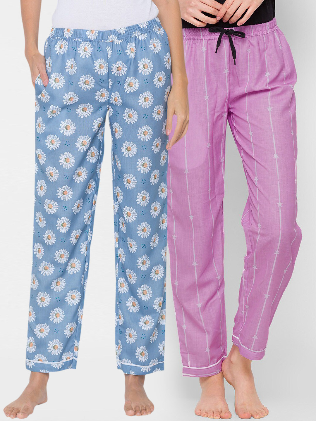 

FashionRack Women Pack of 2 Printed Cotton Lounge Pants, Blue