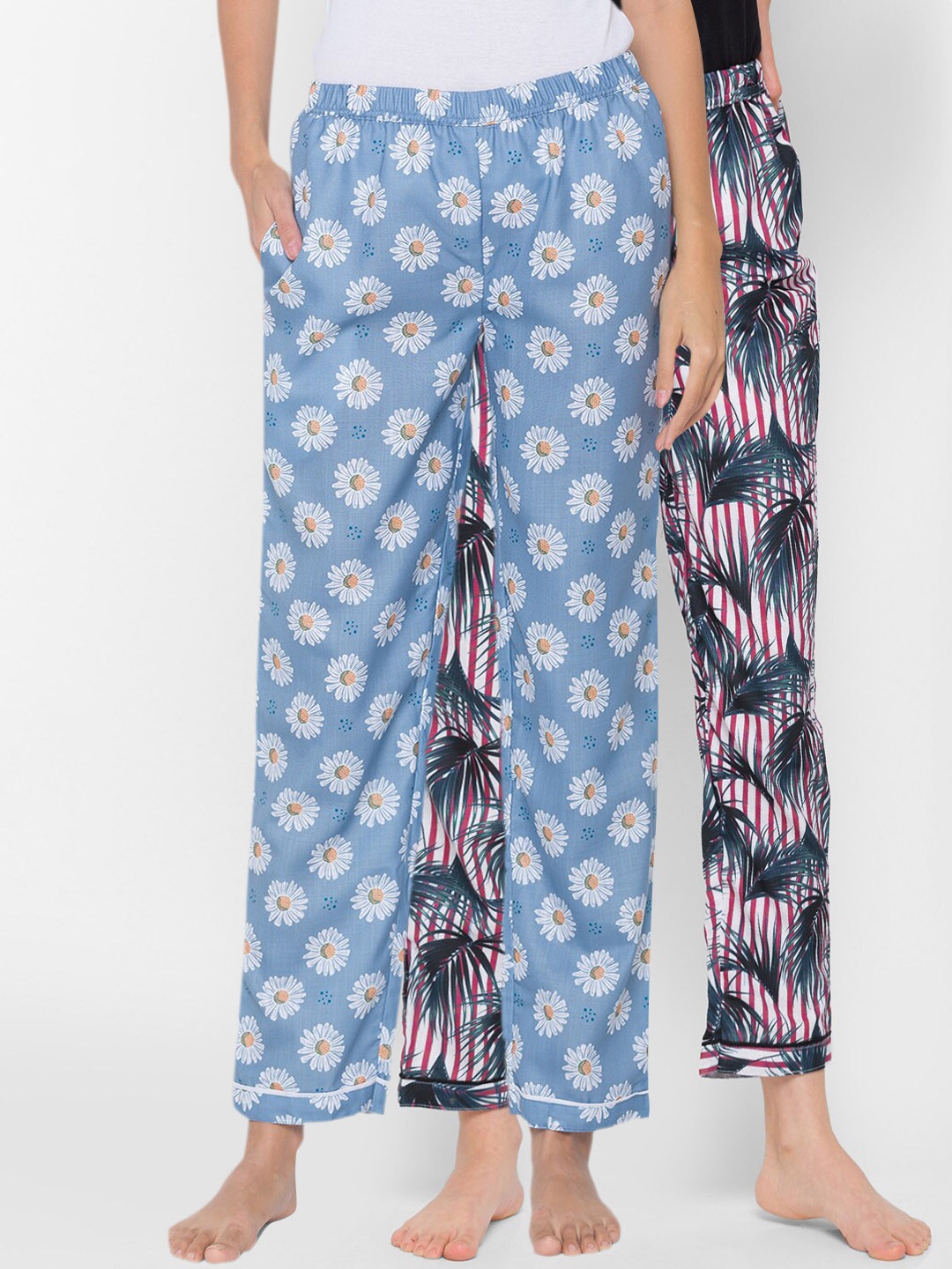 

FashionRack Women Pack of 2 Blue & Red Printed Cotton Lounge Pants