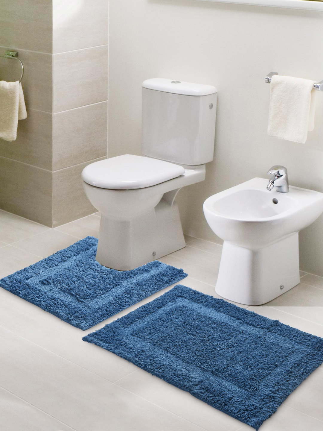 

SASHAA WORLD Set Of 2 Teal blue 2000 GSM Solid Anti-Skid Bath Rug & Contour Mat